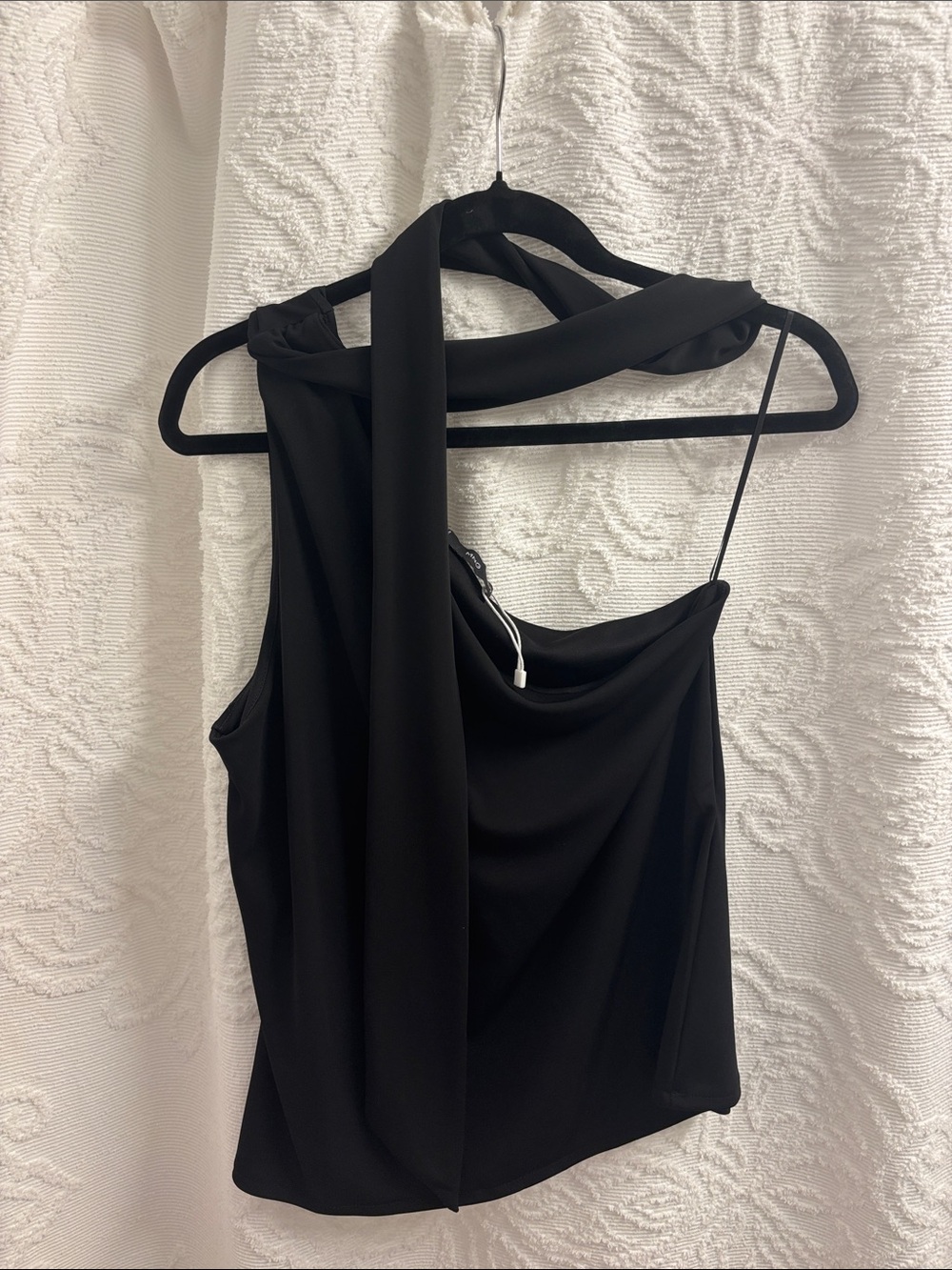Mango Black Draped One-Shoulder Top